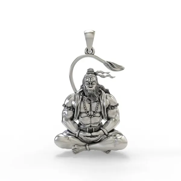 925_Silver_Lord_Hanuman_Meditation_Faith_Pendant