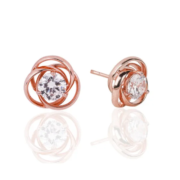 Rose_Gold_925_Sterling_Silver_Zirconia_Flower_Stud_Earrings_For_Women
