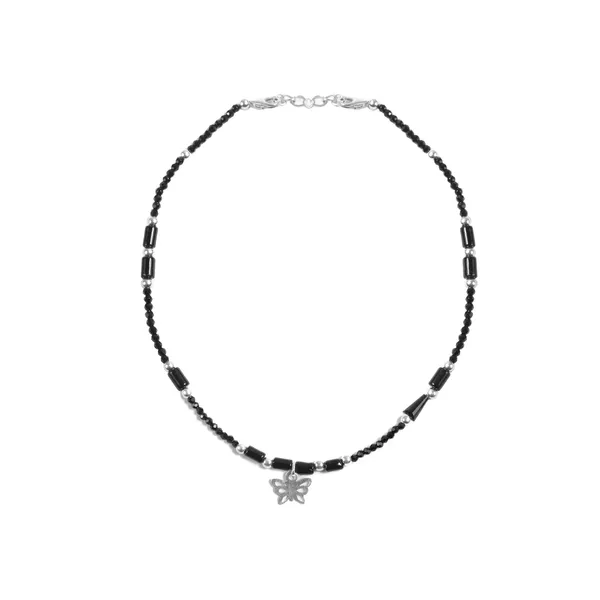 925_Silver_Black_Beads_Butterfly_Anklets_(10_Inch_)