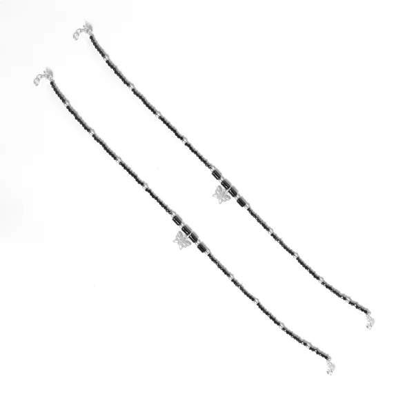 925_Silver_Black_Beads_Butterfly_Anklets_(10_Inch_)
