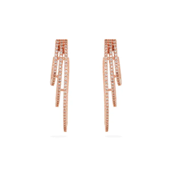 Rose_Gold_925_Silver_Three-Line_Zirconia_Drop_Earrings_For_Women