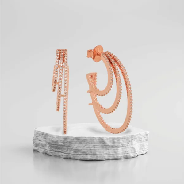 Rose_Gold_925_Silver_Three-Line_Zirconia_Drop_Earrings_For_Women