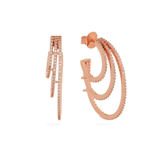 Rose_Gold_925_Silver_Three-Line_Zirconia_Drop_Earrings_For_Women