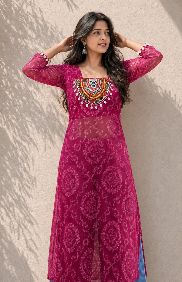 Bandhani_Print_Georgette_Kurti