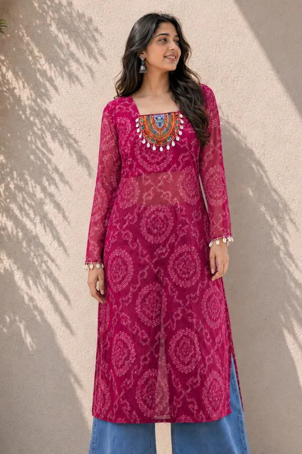 Bandhani_Print_Georgette_Kurti