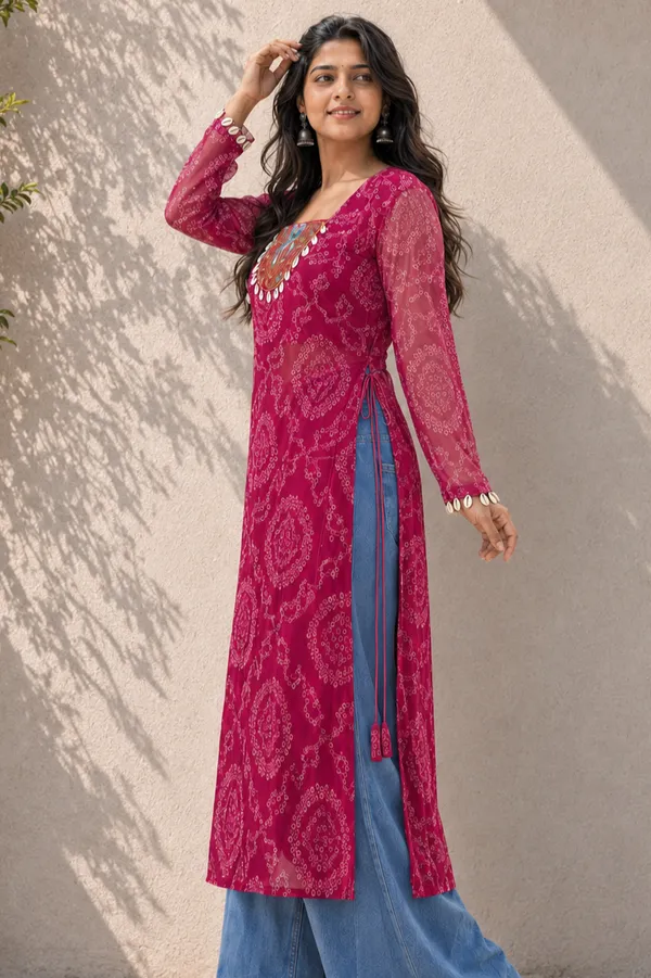 Bandhani_Print_Georgette_Kurti