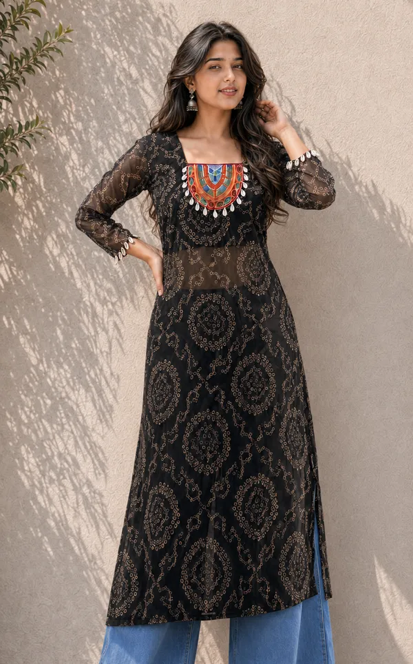 Black_Bandhani_Georgette_Kurti