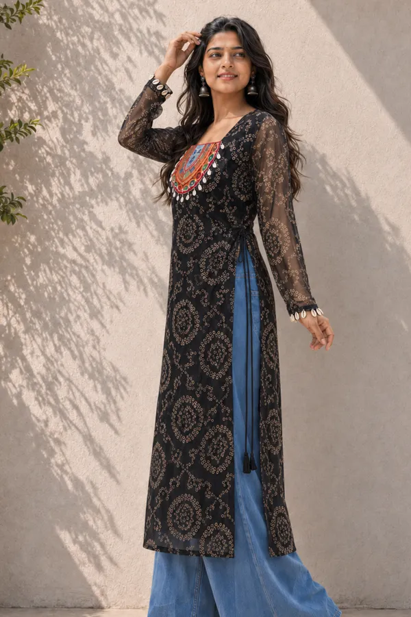Black_Bandhani_Georgette_Kurti