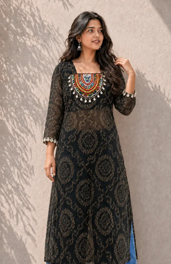 Black_Bandhani_Georgette_Kurti