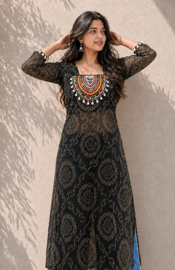 Black_Bandhani_Georgette_Kurti