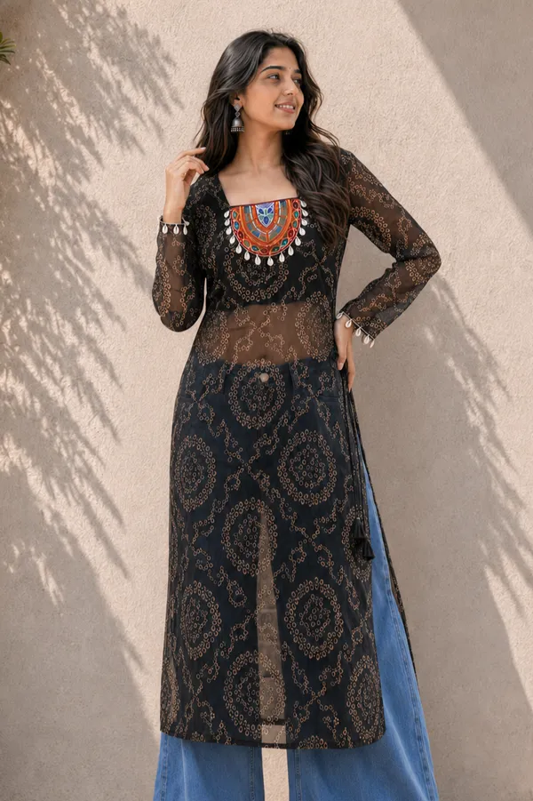 Black_Bandhani_Georgette_Kurti