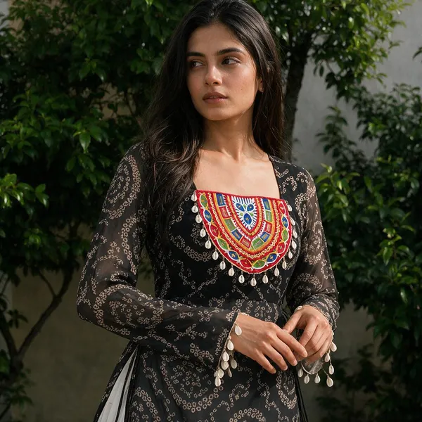 Black_Bandhani_Georgette_Kurti