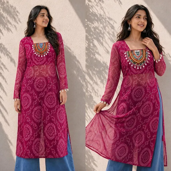 Bandhani_Print_Georgette_Kurti
