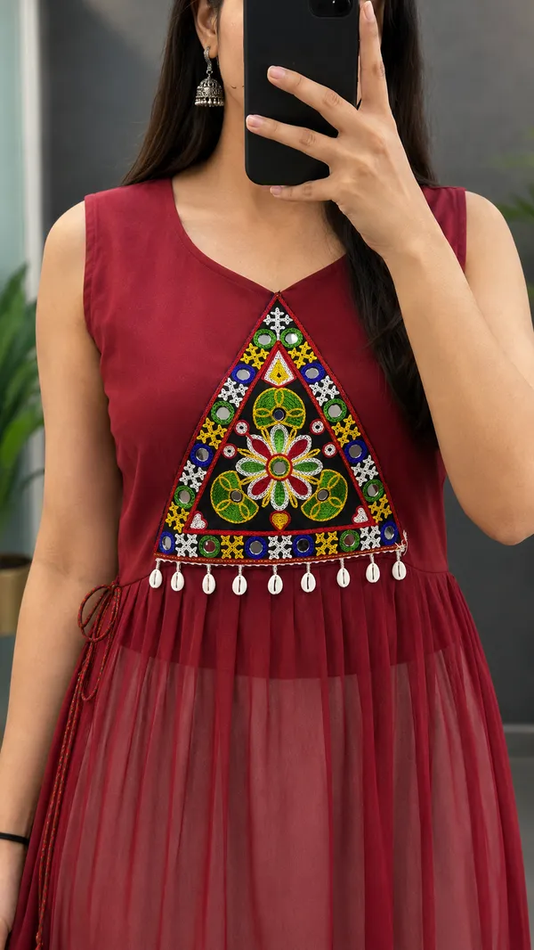 Maroon_Georgette_Navratri_Kurti