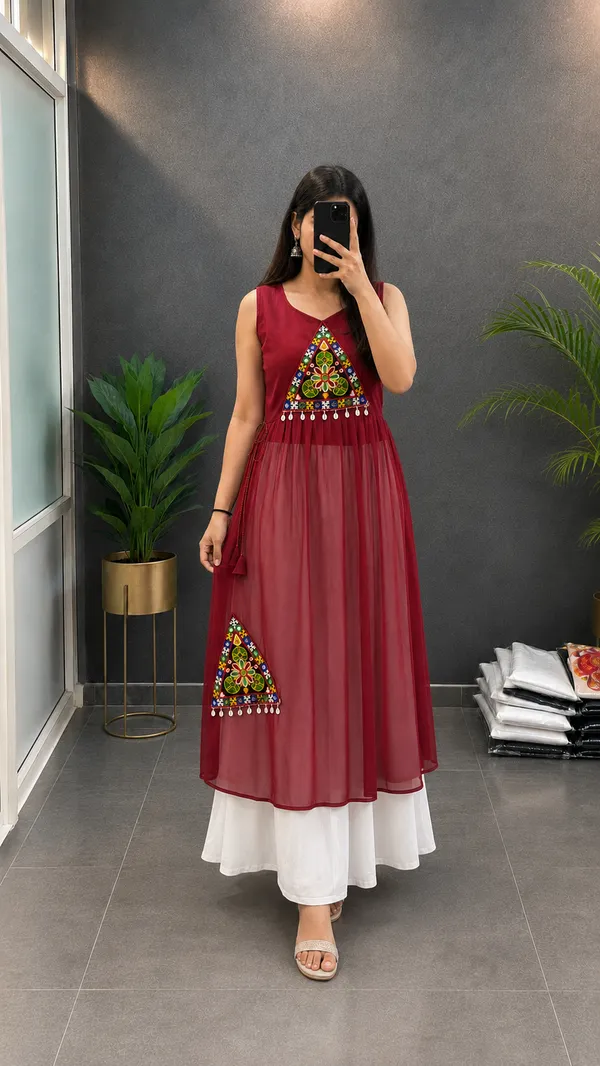 Maroon_Georgette_Navratri_Kurti
