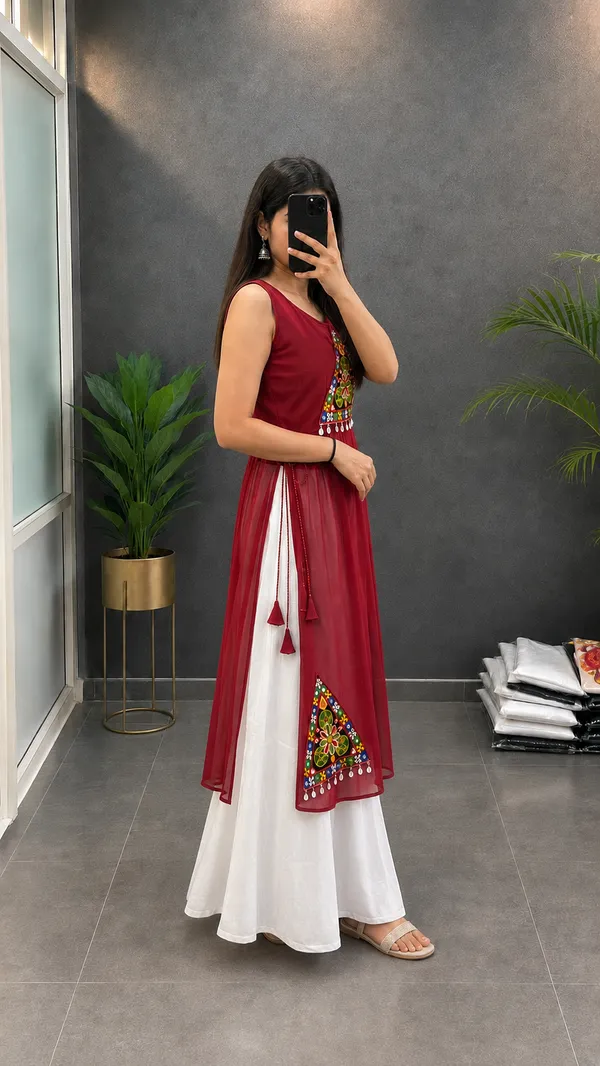 Maroon_Georgette_Navratri_Kurti
