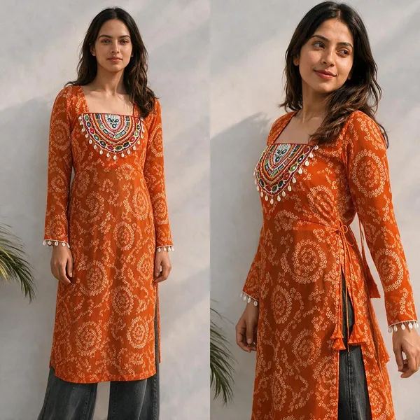 Orange_Bandhani_Georgette_Kurti