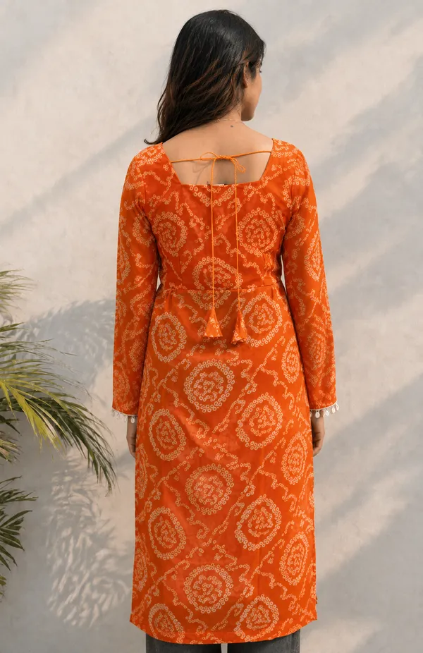 Orange_Bandhani_Georgette_Kurti