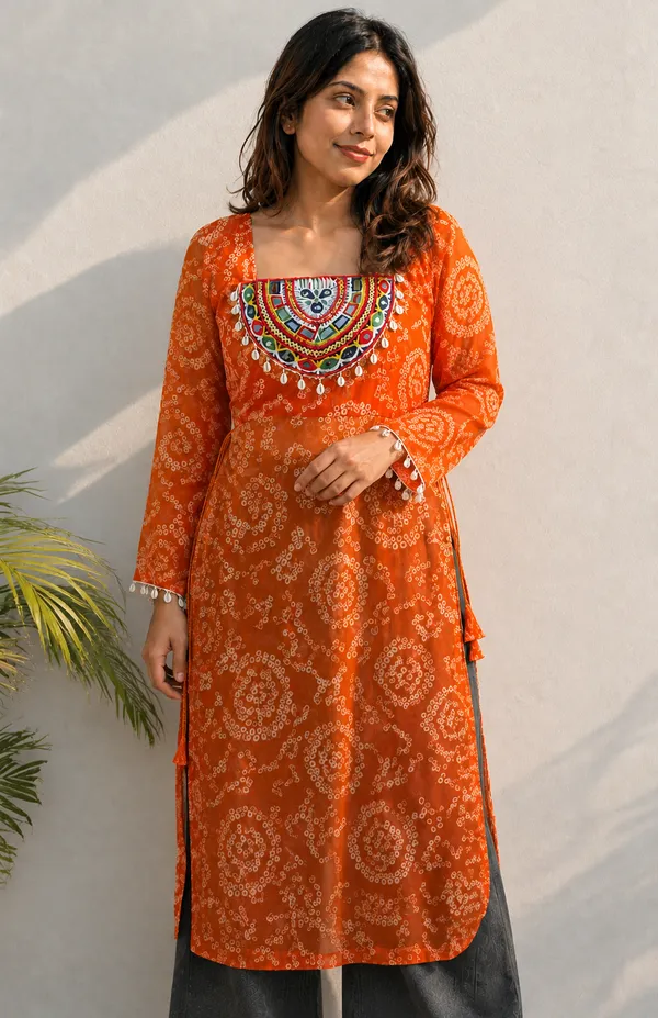 Orange_Bandhani_Georgette_Kurti