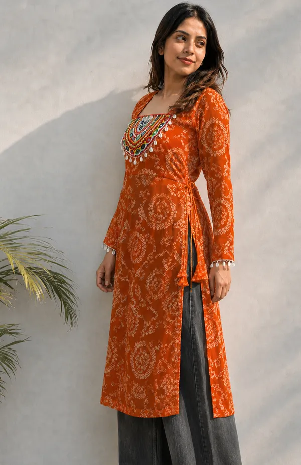 Orange_Bandhani_Georgette_Kurti