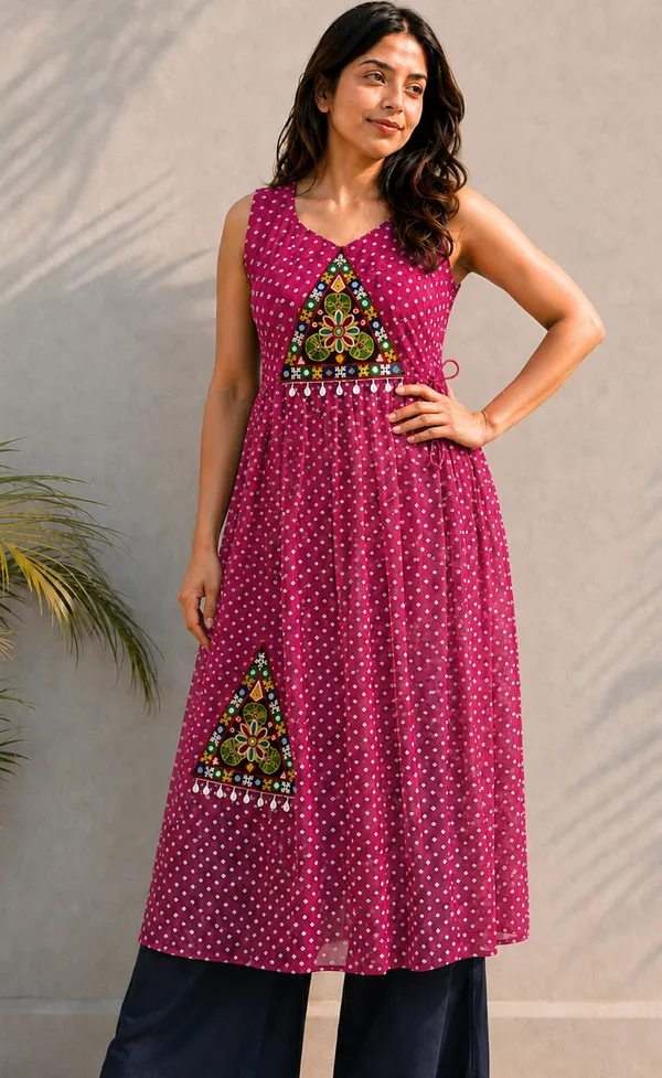 Pink_Bandhani_Georgette_Kurti