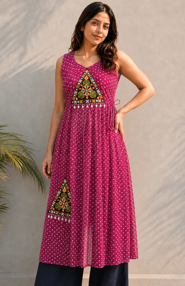 Pink_Bandhani_Georgette_Kurti