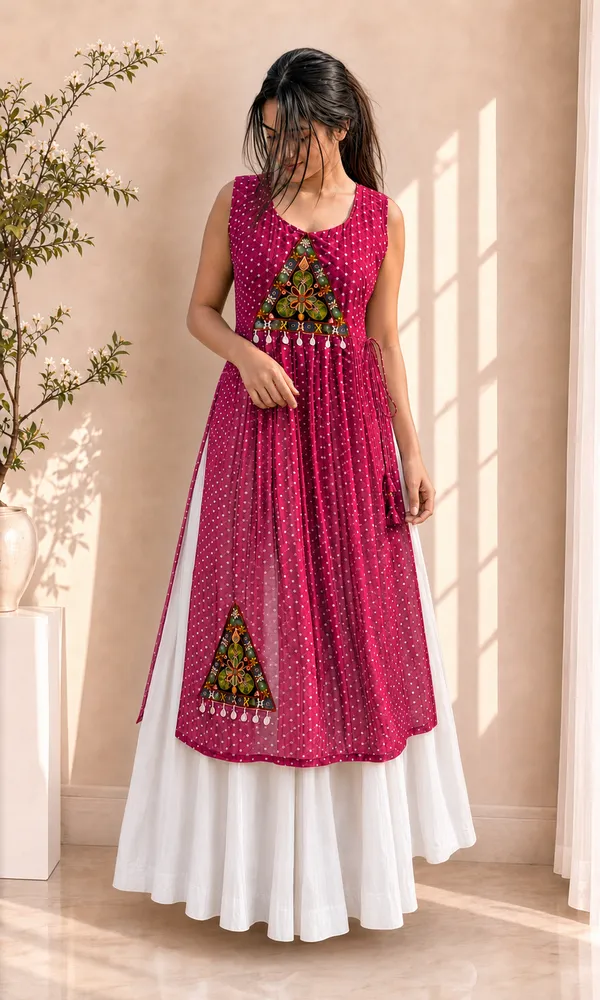 Majenta_Flared_Long_Navratri_Kurti
