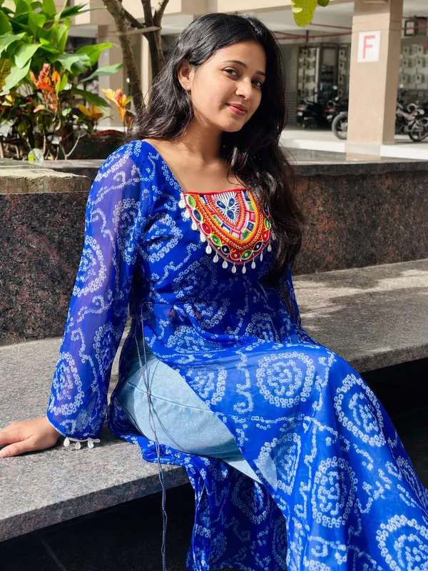 Royal_Blue_Bandhani_Georgette_Kurti