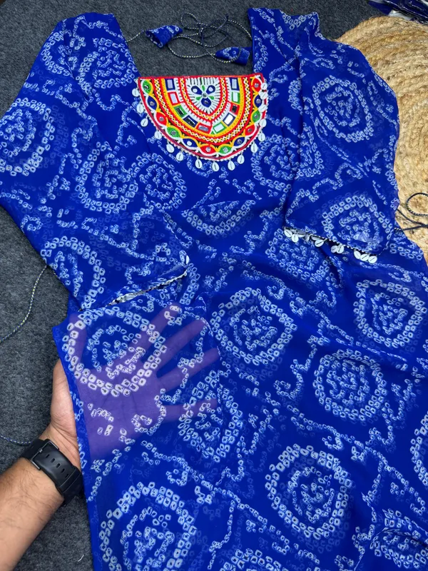 Royal_Blue_Bandhani_Georgette_Kurti