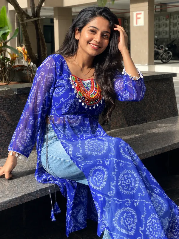 Royal_Blue_Bandhani_Georgette_Kurti