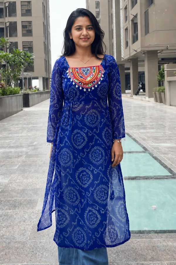 Royal_Blue_Bandhani_Georgette_Kurti