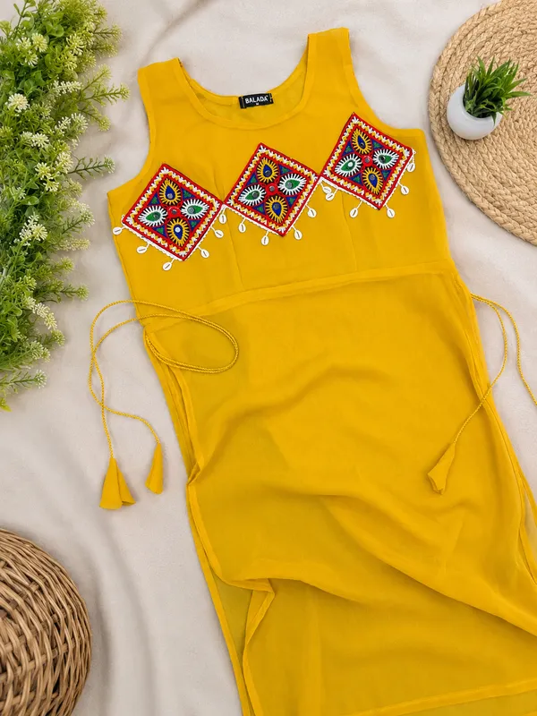 Yellow_Embroidered_Georgette_Kurti