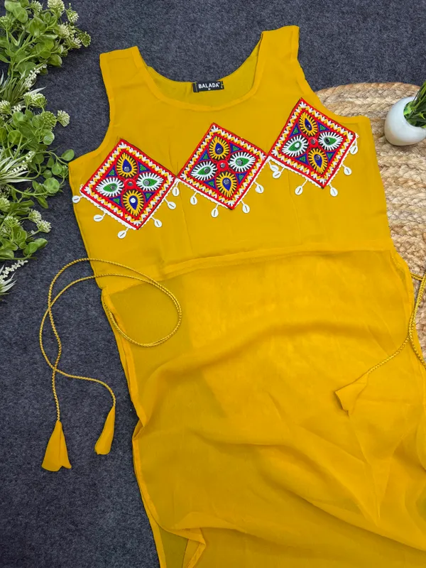 Yellow_Embroidered_Georgette_Kurti