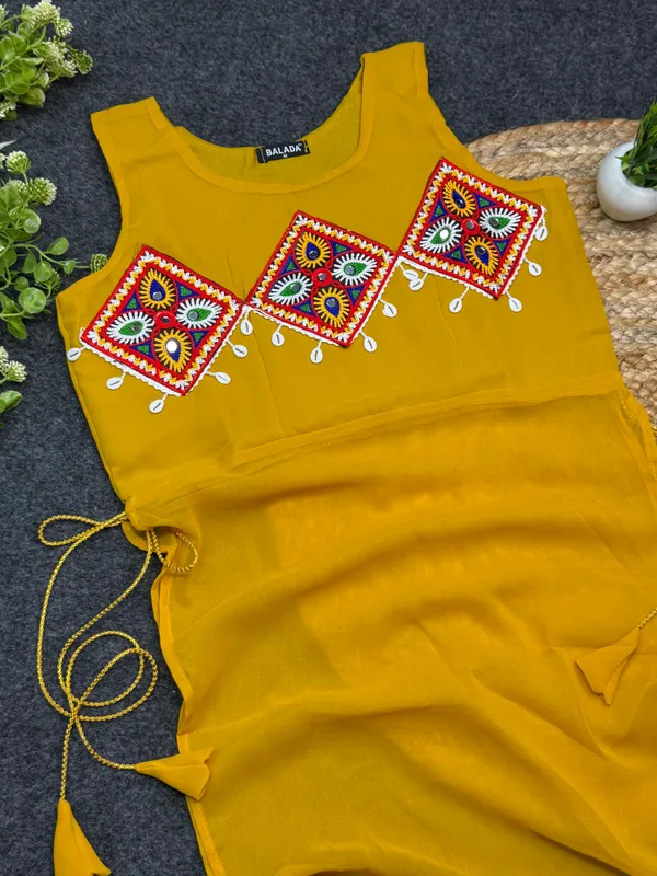 Yellow_Embroidered_Georgette_Kurti