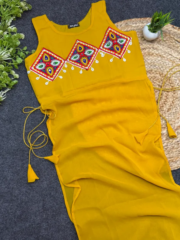 Yellow_Embroidered_Georgette_Kurti