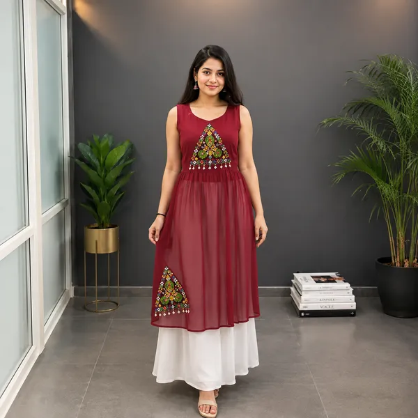 Maroon_Georgette_Navratri_Kurti