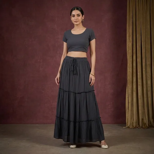 Rayon_Crepe_Flared_Skirt_With_Lining_And_Pocket