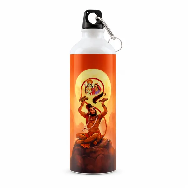 Orange_Hanuman_Printed_Water_Bottle_With_Carabiner