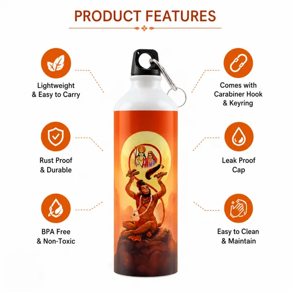 Orange_Hanuman_Printed_Water_Bottle_With_Carabiner