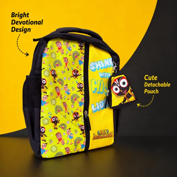 Yellow_Jagannath_Print_Kids_Backpack_With_Detachable_Pouch