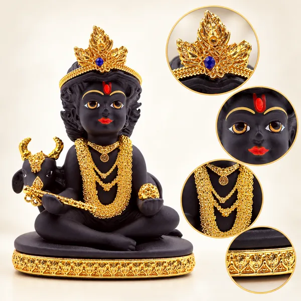 Black_and_Golden_Bal_Krishna_Idol_with_Cow_for_Pooja_Room,_Home_Décor_&_Gift