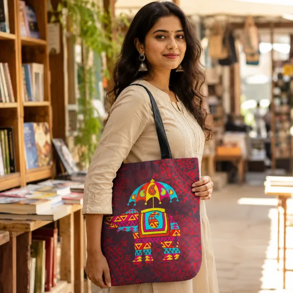 Colorful_Elephant_Printed_Tote_Bag_for_Women_|_Lightweight_Daily_Use_Shoulder_Bag_|_Traditional_Ethnic_Design