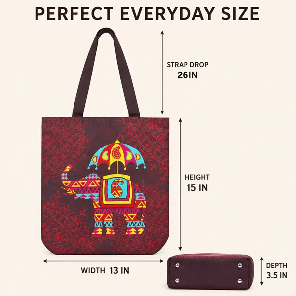Colorful_Elephant_Printed_Tote_Bag_for_Women_|_Lightweight_Daily_Use_Shoulder_Bag_|_Traditional_Ethnic_Design