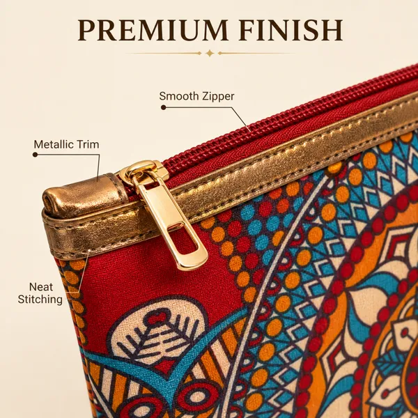 Ethnic_Mandala_Printed_Zipper_Pouch_for_Women_|_Multipurpose_Cosmetic_&_Daily_Use_Organizer_|_Stylish_Traditional_Design