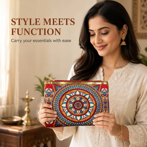 Ethnic_Mandala_Printed_Zipper_Pouch_for_Women_|_Multipurpose_Cosmetic_&_Daily_Use_Organizer_|_Stylish_Traditional_Design