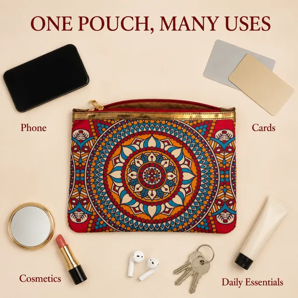 Ethnic_Mandala_Printed_Zipper_Pouch_for_Women_|_Multipurpose_Cosmetic_&_Daily_Use_Organizer_|_Stylish_Traditional_Design