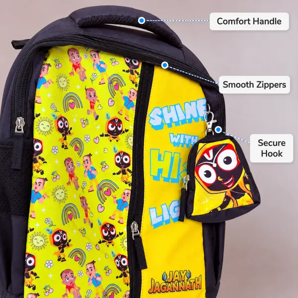 Yellow_Jagannath_Print_Kids_Backpack_With_Detachable_Pouch