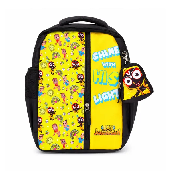Yellow_Jagannath_Print_Kids_Backpack_With_Detachable_Pouch