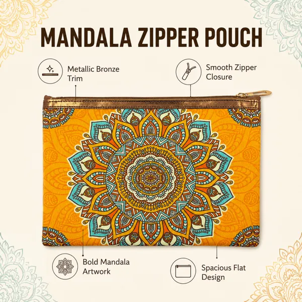 Mandala_Printed_Zipper_Pouch_for_Women_|_Multipurpose_Cosmetic_&_Daily_Use_Organizer_|_Stylish_Yellow_Ethnic_Design