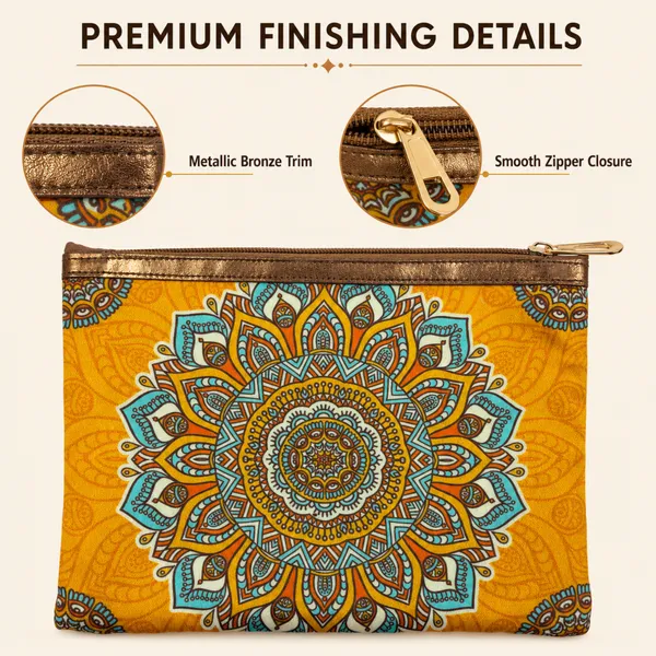 Mandala_Printed_Zipper_Pouch_for_Women_|_Multipurpose_Cosmetic_&_Daily_Use_Organizer_|_Stylish_Yellow_Ethnic_Design